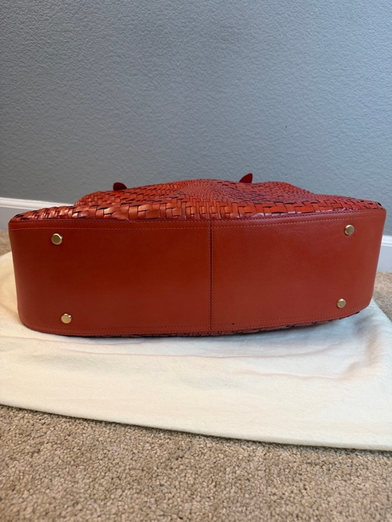 Cole Haan Genevieve Triangle Tote Red Woven Leather Shoulder Bag with Dustbag - Picture 7 of 12